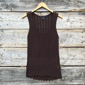 Banana Republic Crochet Dark Brown Cotton Sleeveless Tank Top Women Size Medium